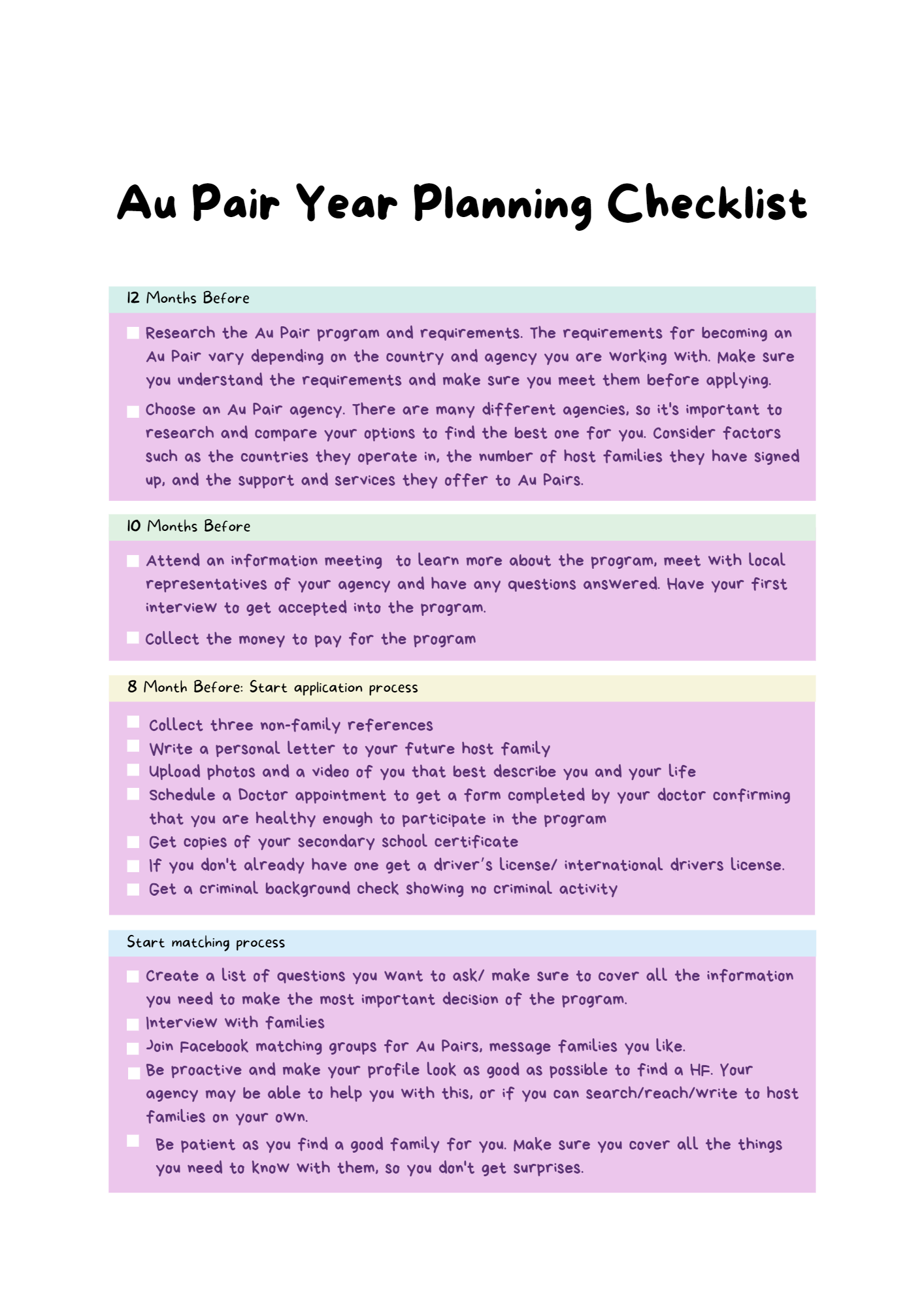 Starting your Au Pair Journey